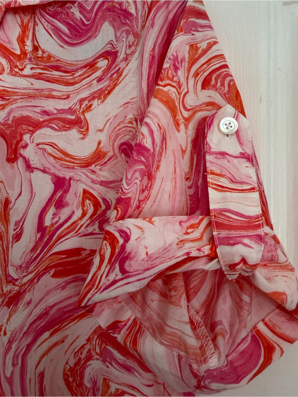 J. McLaughlin Janelle Silk Cotton Swirl Tiered Dress Marble Pink Coral Pockets - Picture 5 of 7